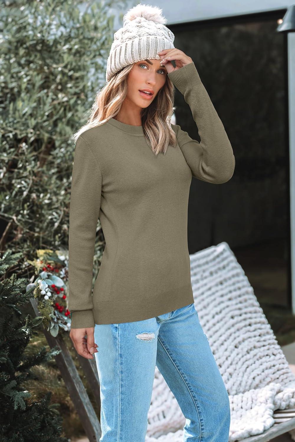 imageArachampCloz Womens Wool Blend Classic Crew Neck Casual Fall SweatersAgreen Tea