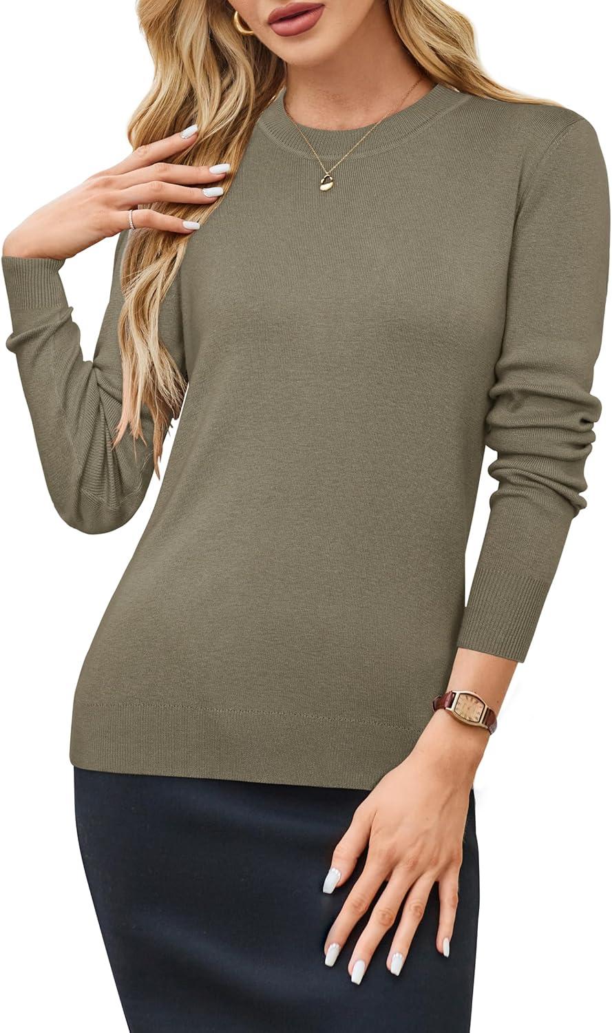 imageArachampCloz Womens Wool Blend Classic Crew Neck Casual Fall SweatersAgreen Tea