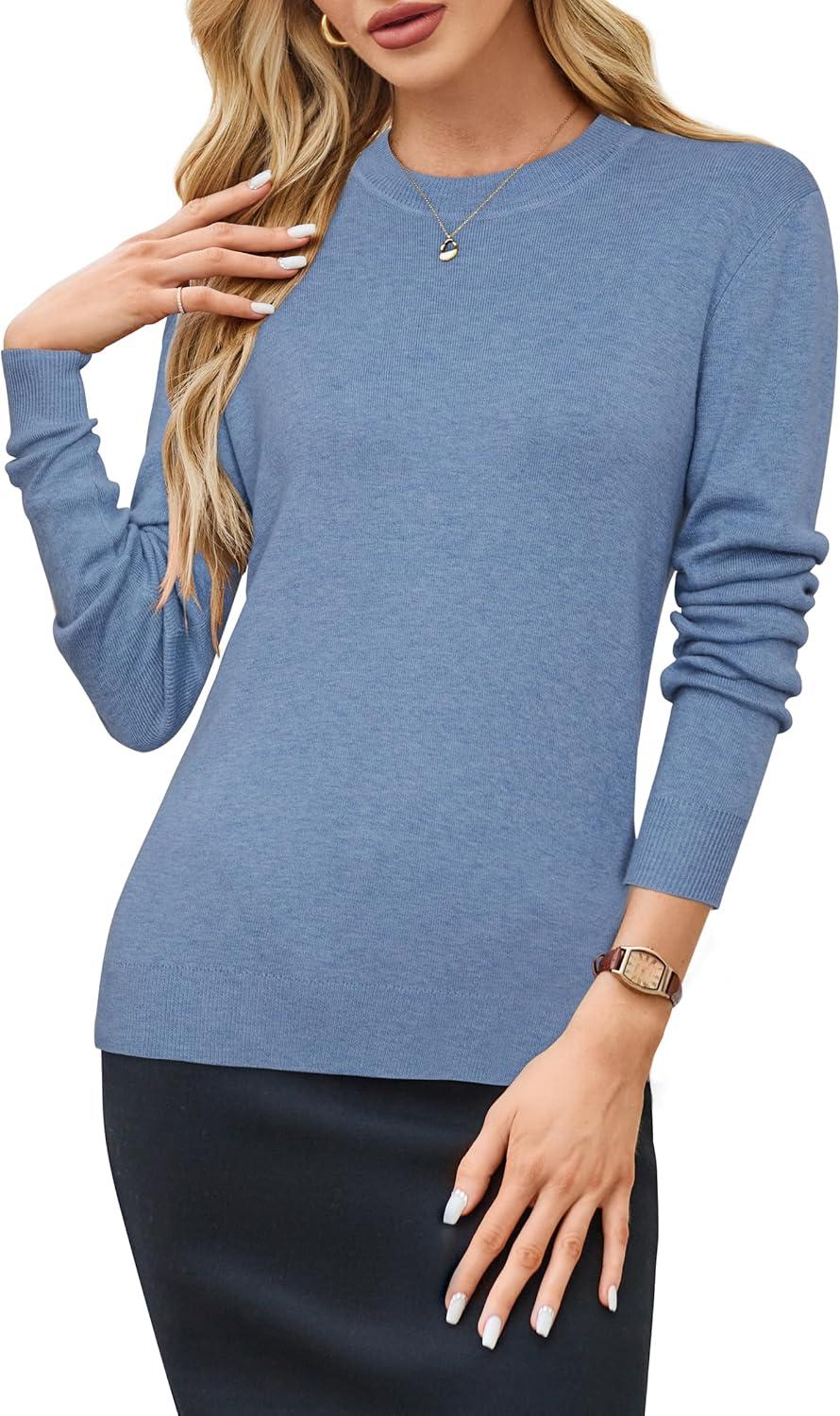 imageArachampCloz Womens Wool Blend Classic Crew Neck Casual Fall SweatersAlight Blue