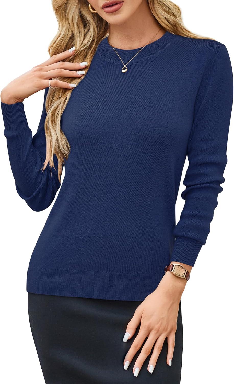 imageArachampCloz Womens Wool Blend Classic Crew Neck Casual Fall SweatersAnavy Blue
