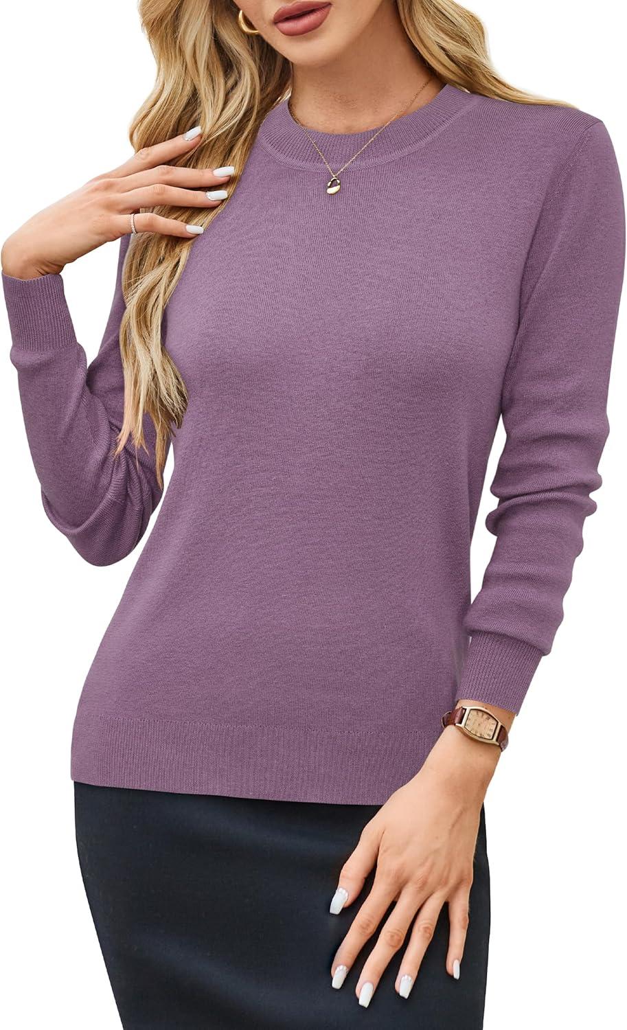 imageArachampCloz Womens Wool Blend Classic Crew Neck Casual Fall SweatersApurple