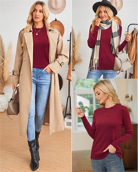 imageArachampCloz Womens Wool Blend Classic Crew Neck Casual Fall SweatersAred
