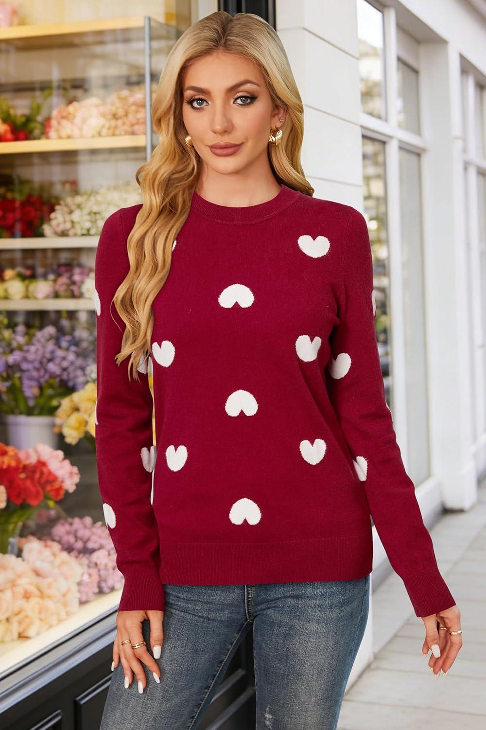 imageArachampCloz Womens Wool Blend Classic Crew Neck Casual Fall SweatersBurgundy White Heart