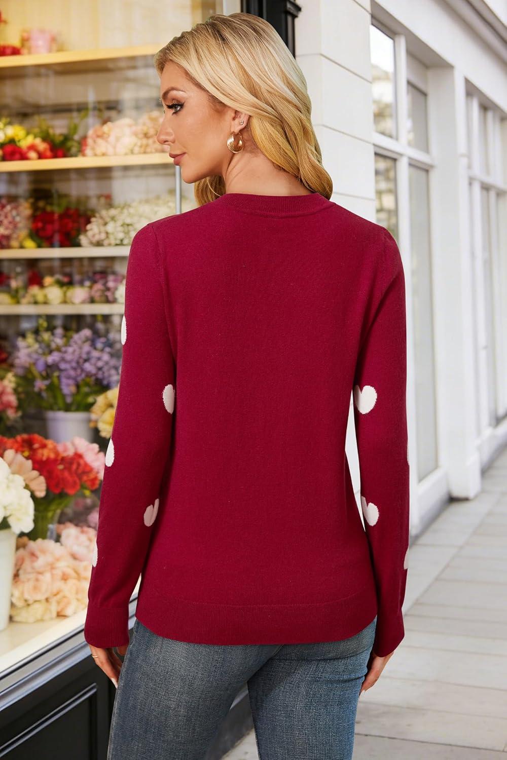 imageArachampCloz Womens Wool Blend Classic Crew Neck Casual Fall SweatersBurgundy White Heart