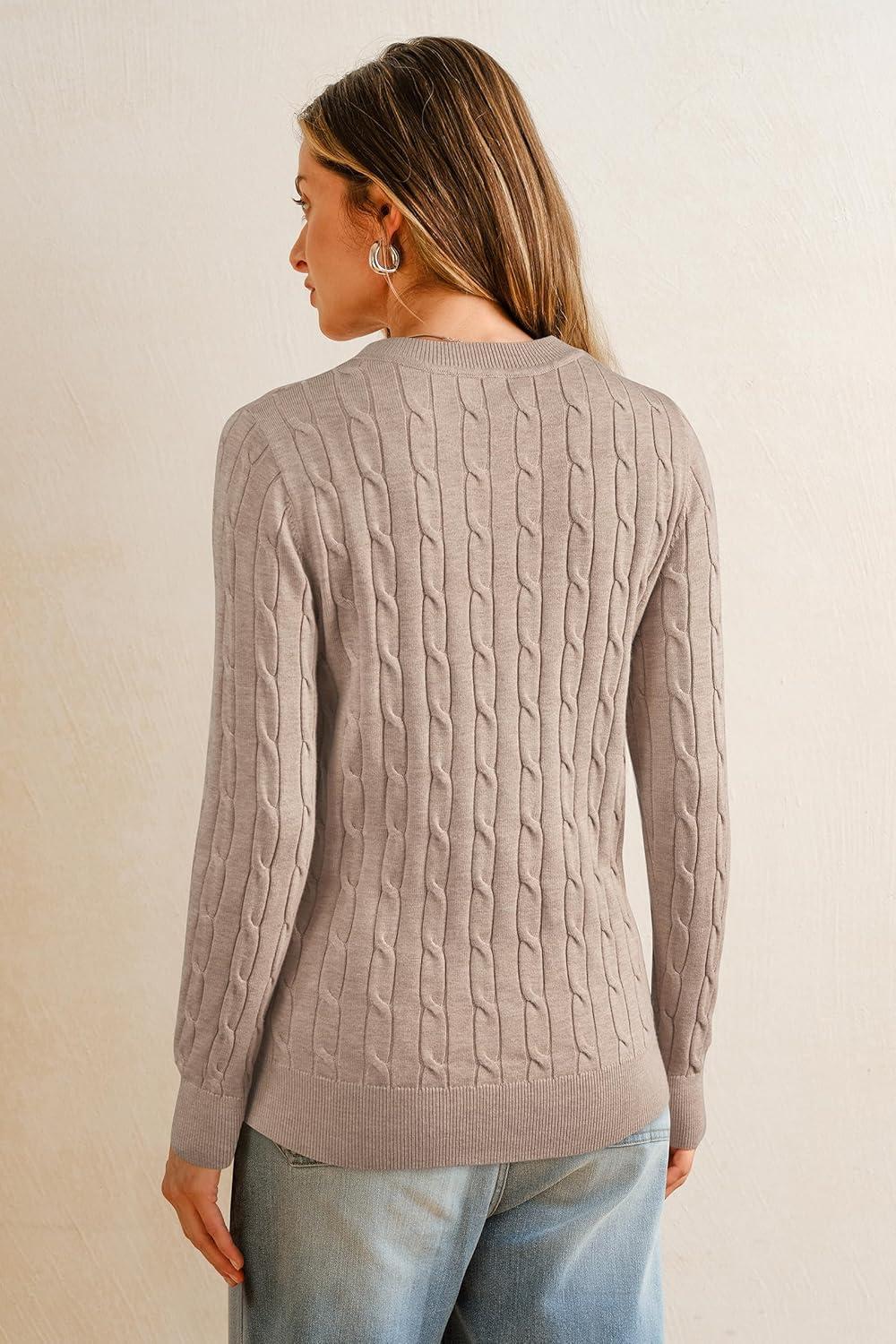 imageArachampCloz Womens Wool Blend Classic Crew Neck Casual Fall SweatersCableapricot