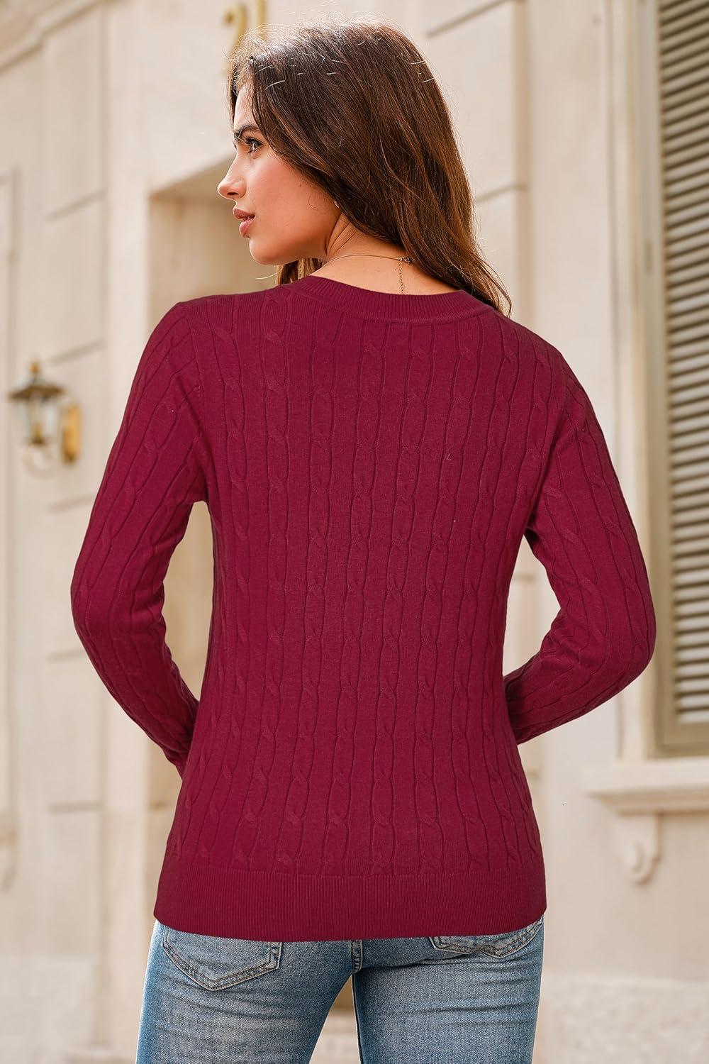 imageArachampCloz Womens Wool Blend Classic Crew Neck Casual Fall SweatersCableburgundy