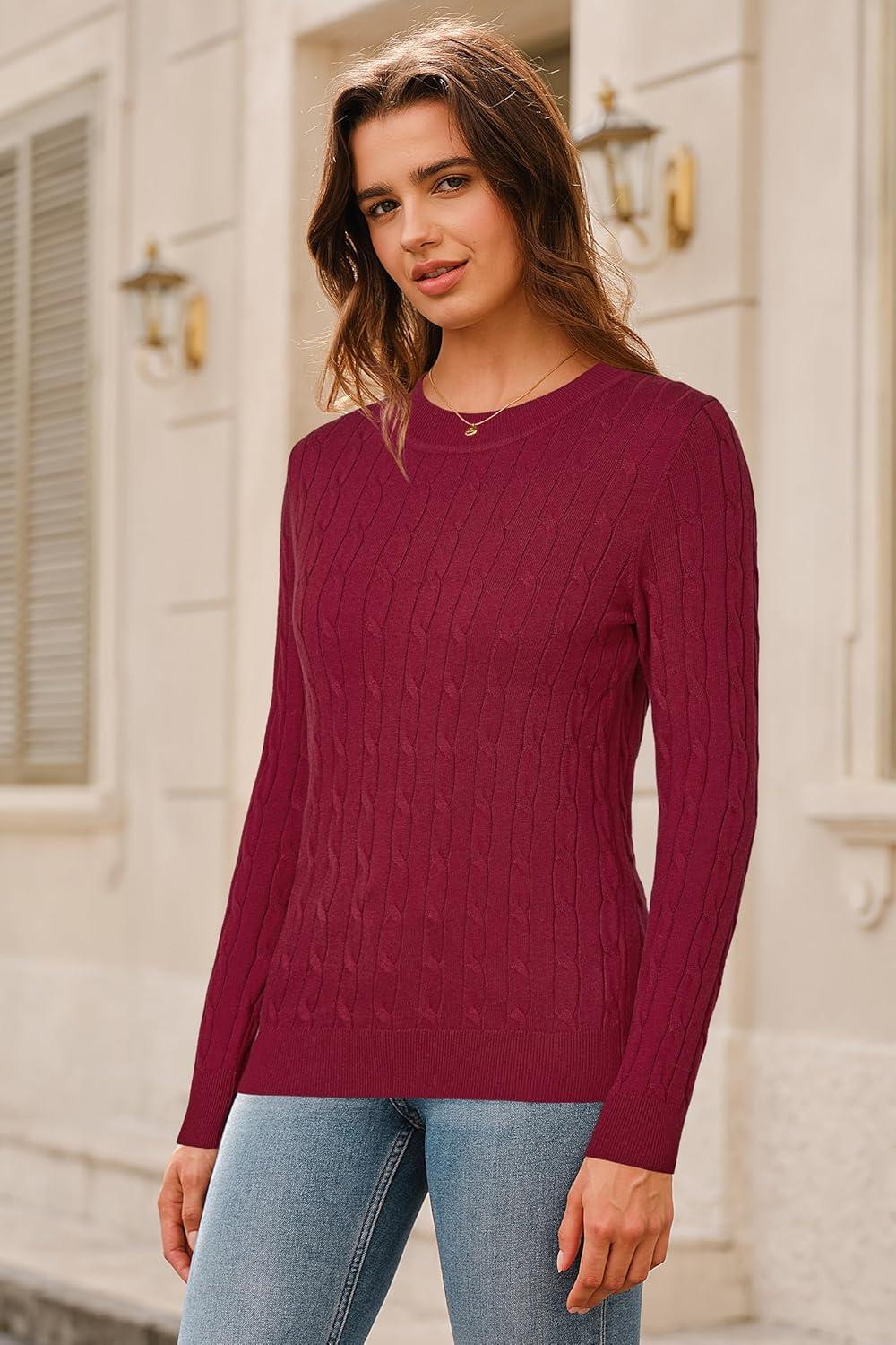 imageArachampCloz Womens Wool Blend Classic Crew Neck Casual Fall SweatersCableburgundy