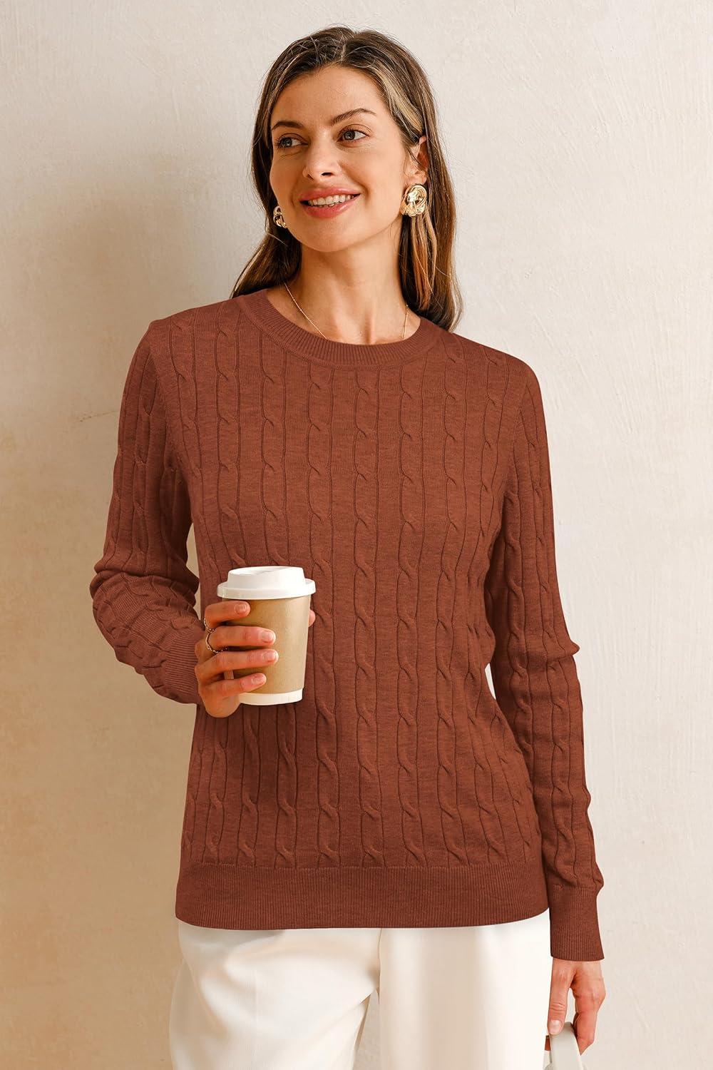 imageArachampCloz Womens Wool Blend Classic Crew Neck Casual Fall SweatersCablecaramel