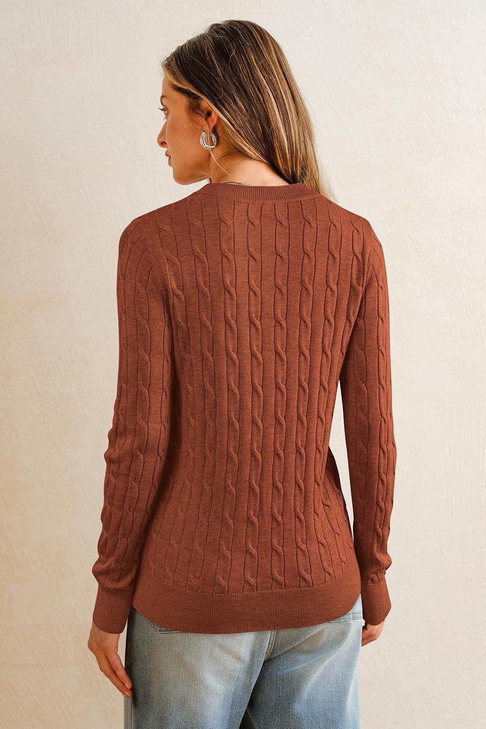 imageArachampCloz Womens Wool Blend Classic Crew Neck Casual Fall SweatersCablecaramel