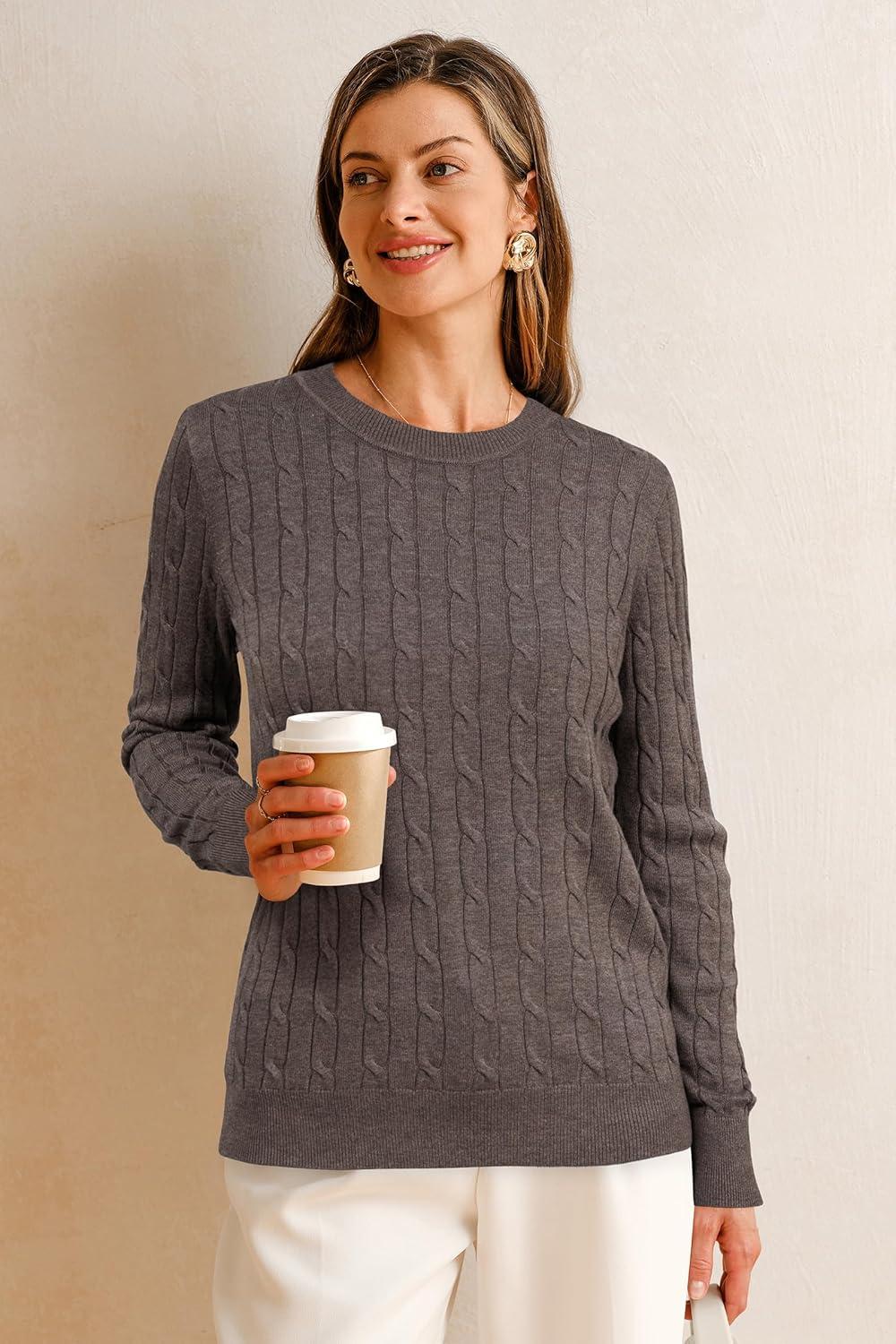 imageArachampCloz Womens Wool Blend Classic Crew Neck Casual Fall SweatersCablecoffee
