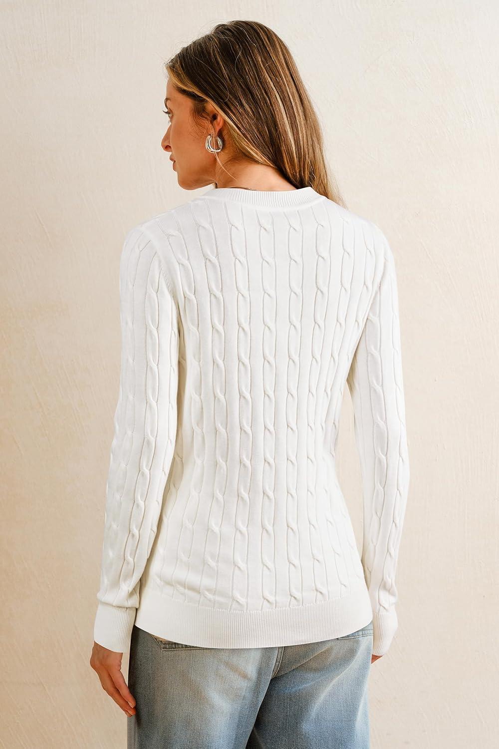 imageArachampCloz Womens Wool Blend Classic Crew Neck Casual Fall SweatersCablewhite