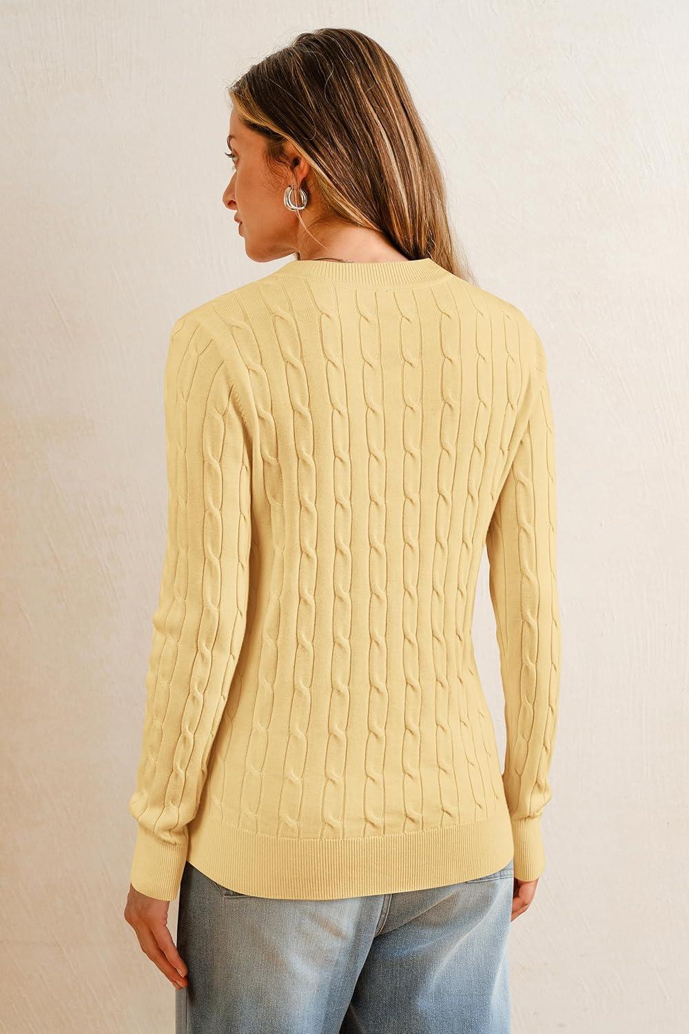 imageArachampCloz Womens Wool Blend Classic Crew Neck Casual Fall SweatersCableyellow