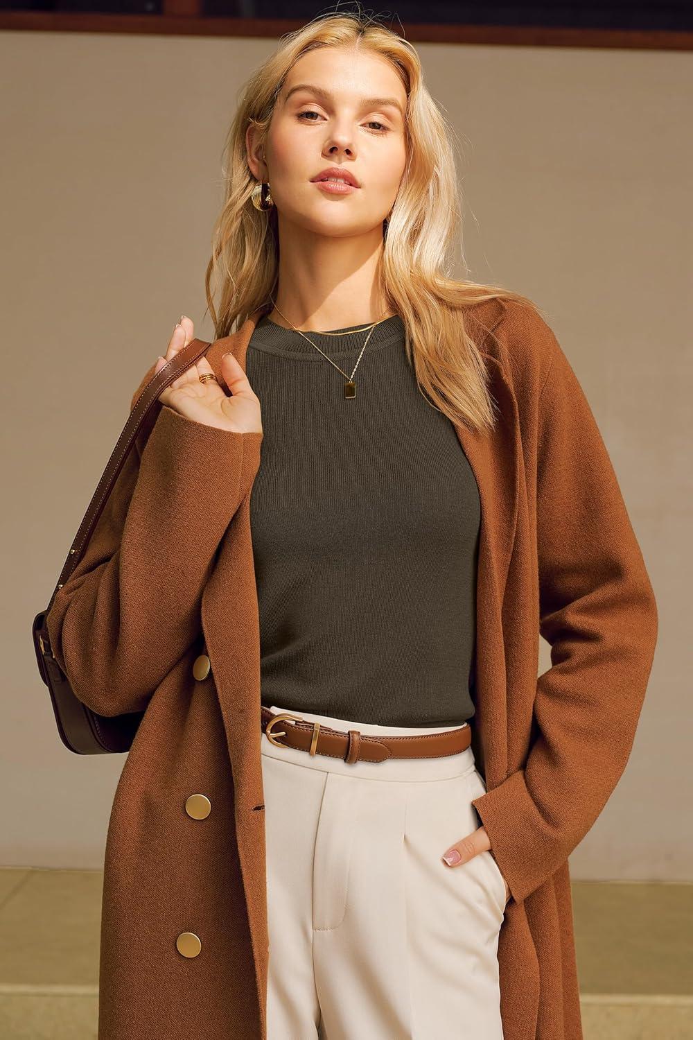 imageArachampCloz Womens Wool Blend Classic Crew Neck Casual Fall SweatersDark Brown
