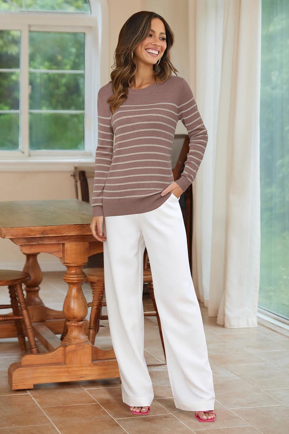 imageArachampCloz Womens Wool Blend Classic Crew Neck Casual Fall SweatersDusty Pinkapricot