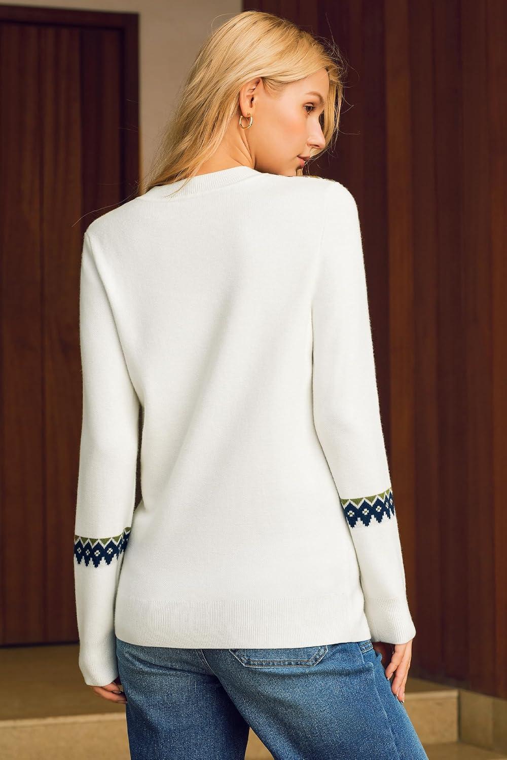 imageArachampCloz Womens Wool Blend Classic Crew Neck Casual Fall SweatersFair Isleoffwhite