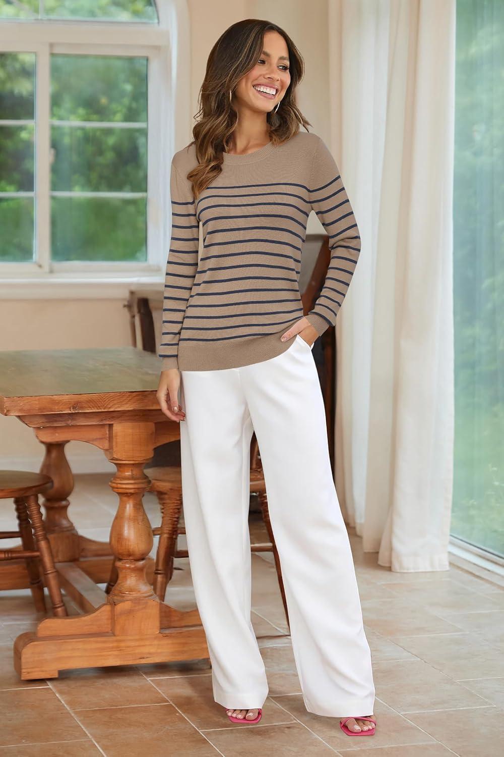imageArachampCloz Womens Wool Blend Classic Crew Neck Casual Fall SweatersKhakinavy
