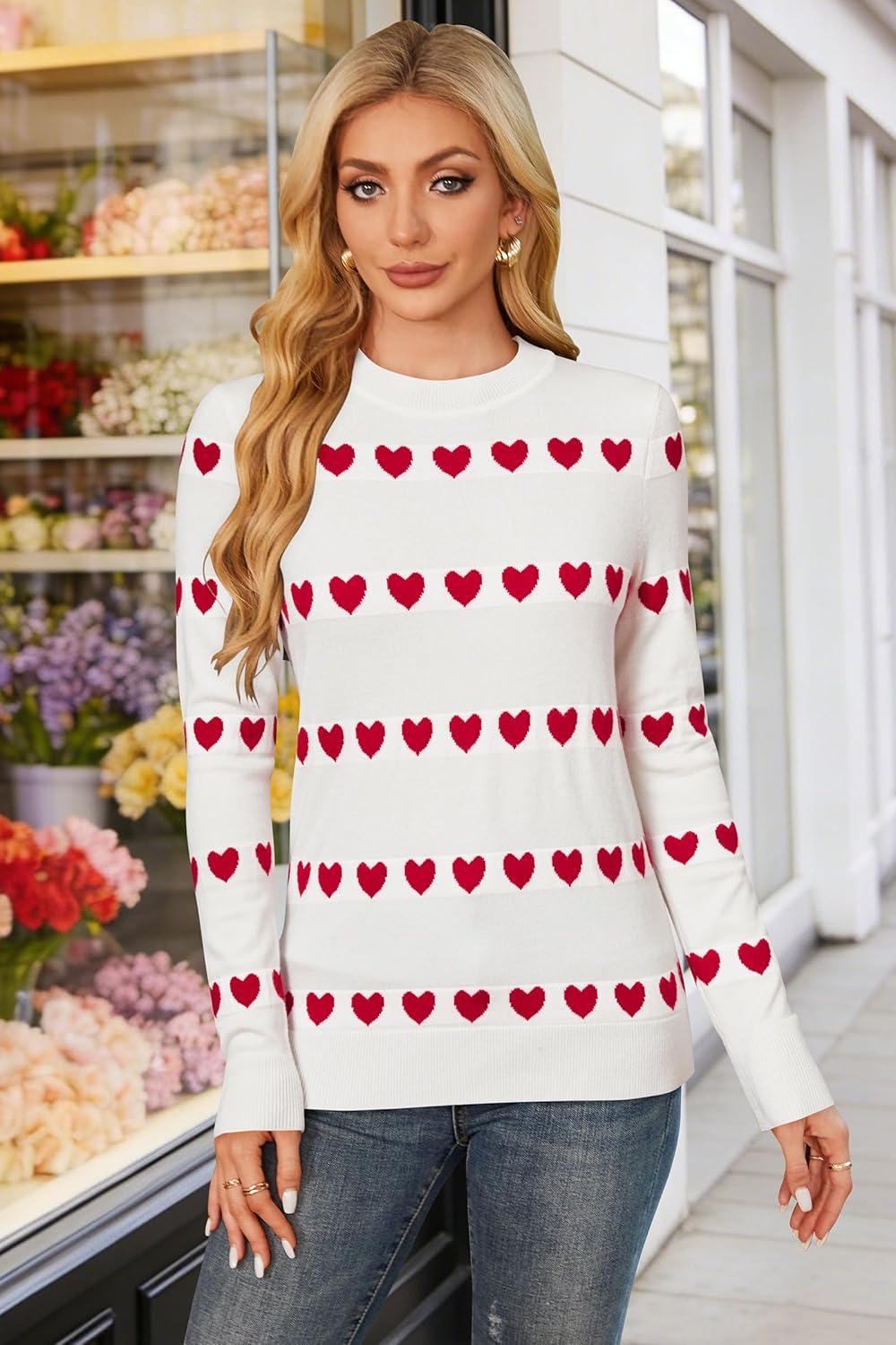 imageArachampCloz Womens Wool Blend Classic Crew Neck Casual Fall SweatersOffwhite Red Heart