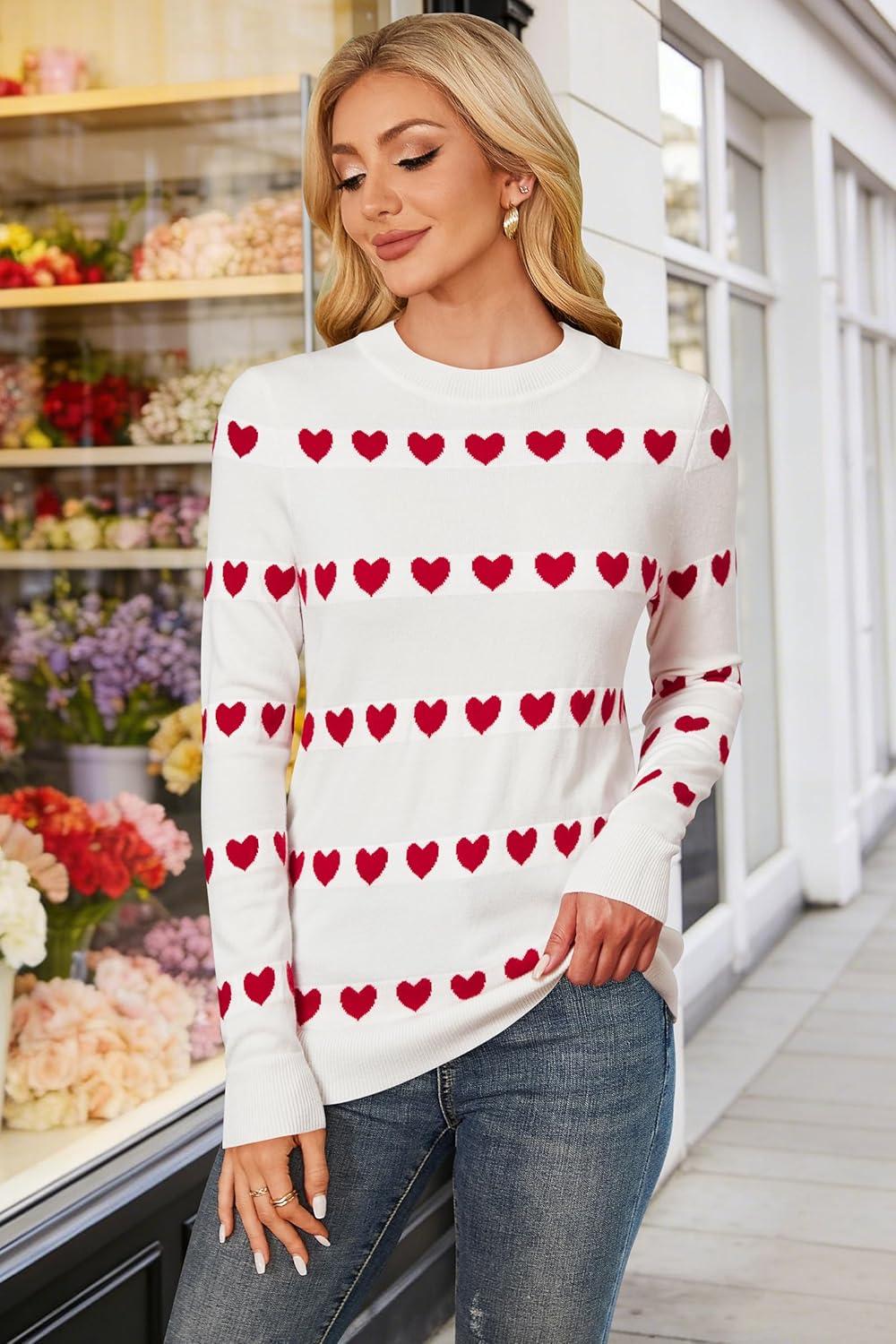 imageArachampCloz Womens Wool Blend Classic Crew Neck Casual Fall SweatersOffwhite Red Heart