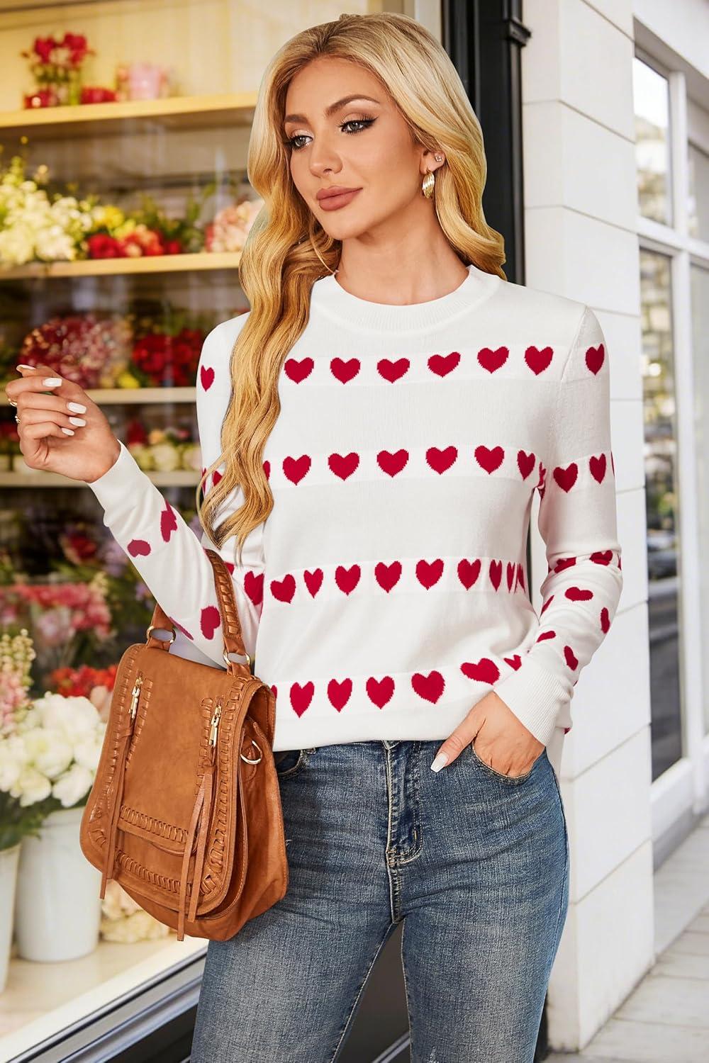 imageArachampCloz Womens Wool Blend Classic Crew Neck Casual Fall SweatersOffwhite Red Heart