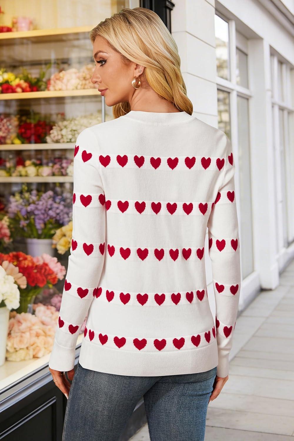 imageArachampCloz Womens Wool Blend Classic Crew Neck Casual Fall SweatersOffwhite Red Heart
