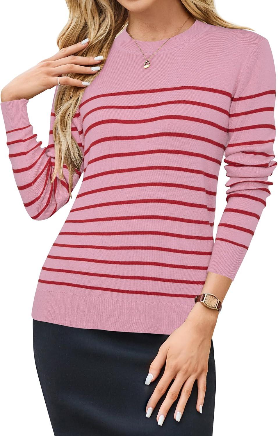 imageArachampCloz Womens Wool Blend Classic Crew Neck Casual Fall SweatersPinkred