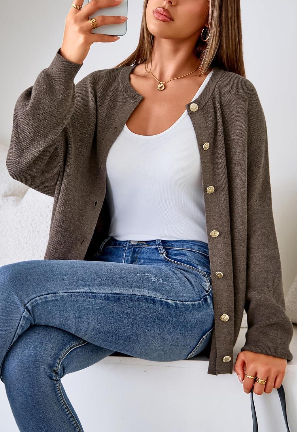 imageArachampCloz Womens Wool Blend Oversized Cardigan Sweaters Button Down Casual ClothingCoffee