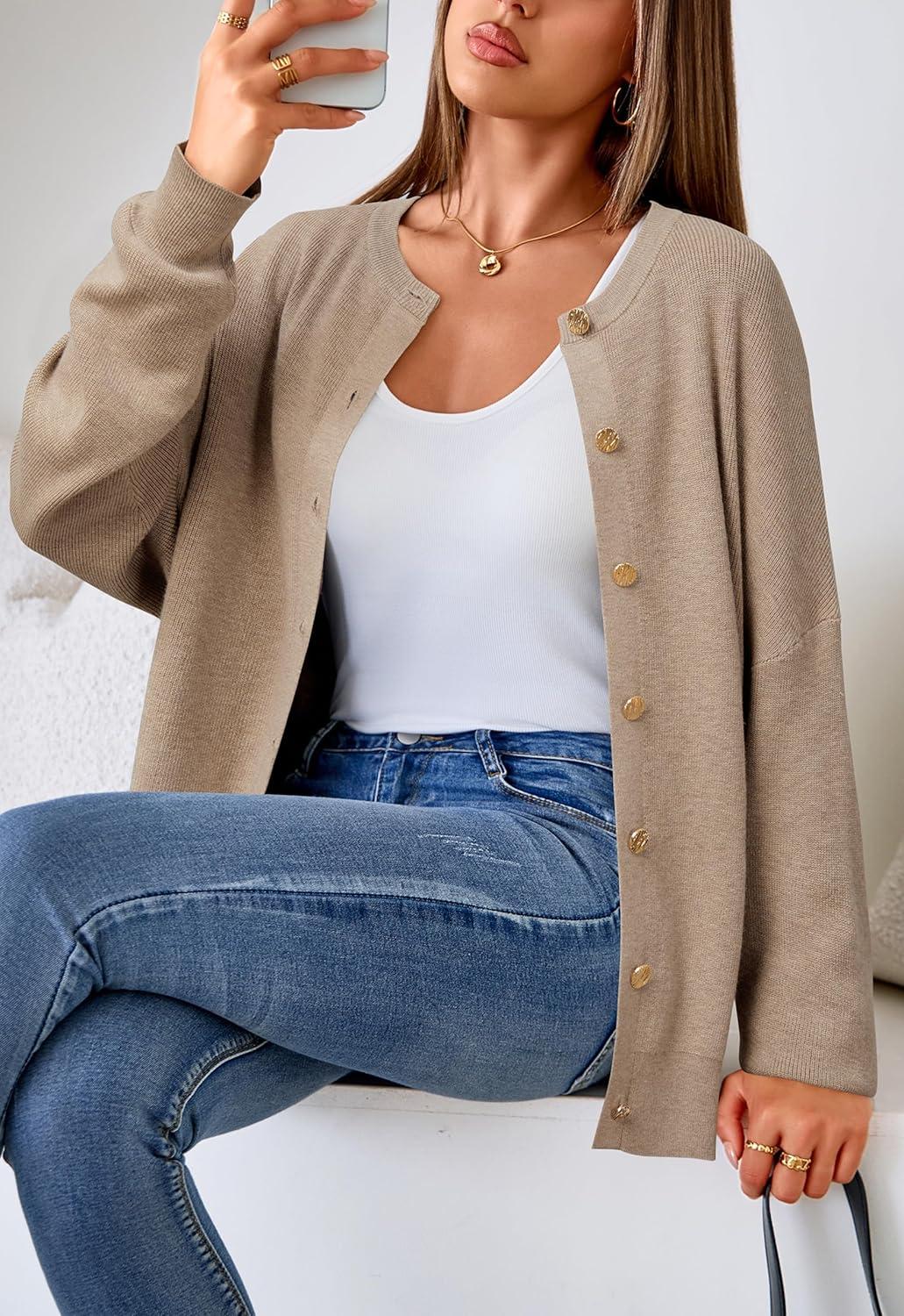 imageArachampCloz Womens Wool Blend Oversized Cardigan Sweaters Button Down Casual ClothingDark Apricot