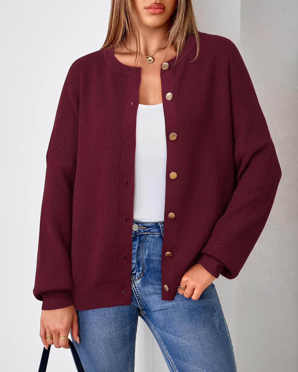 imageArachampCloz Womens Wool Blend Oversized Cardigan Sweaters Button Down Casual ClothingWine