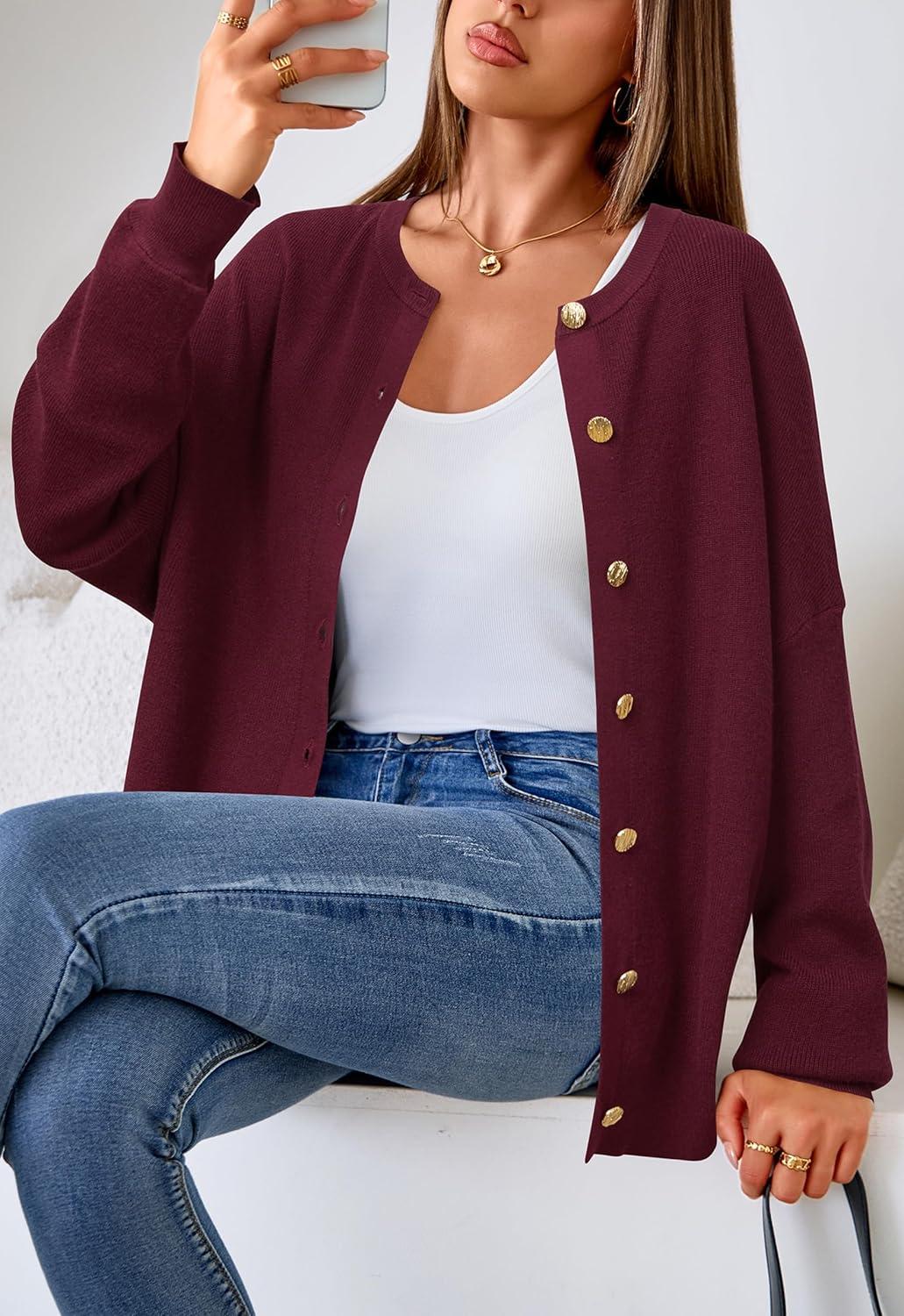 imageArachampCloz Womens Wool Blend Oversized Cardigan Sweaters Button Down Casual ClothingWine