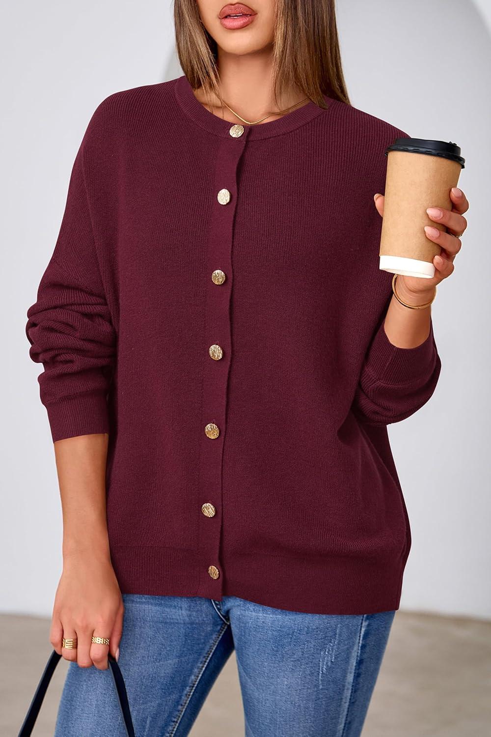 imageArachampCloz Womens Wool Blend Oversized Cardigan Sweaters Button Down Casual ClothingWine