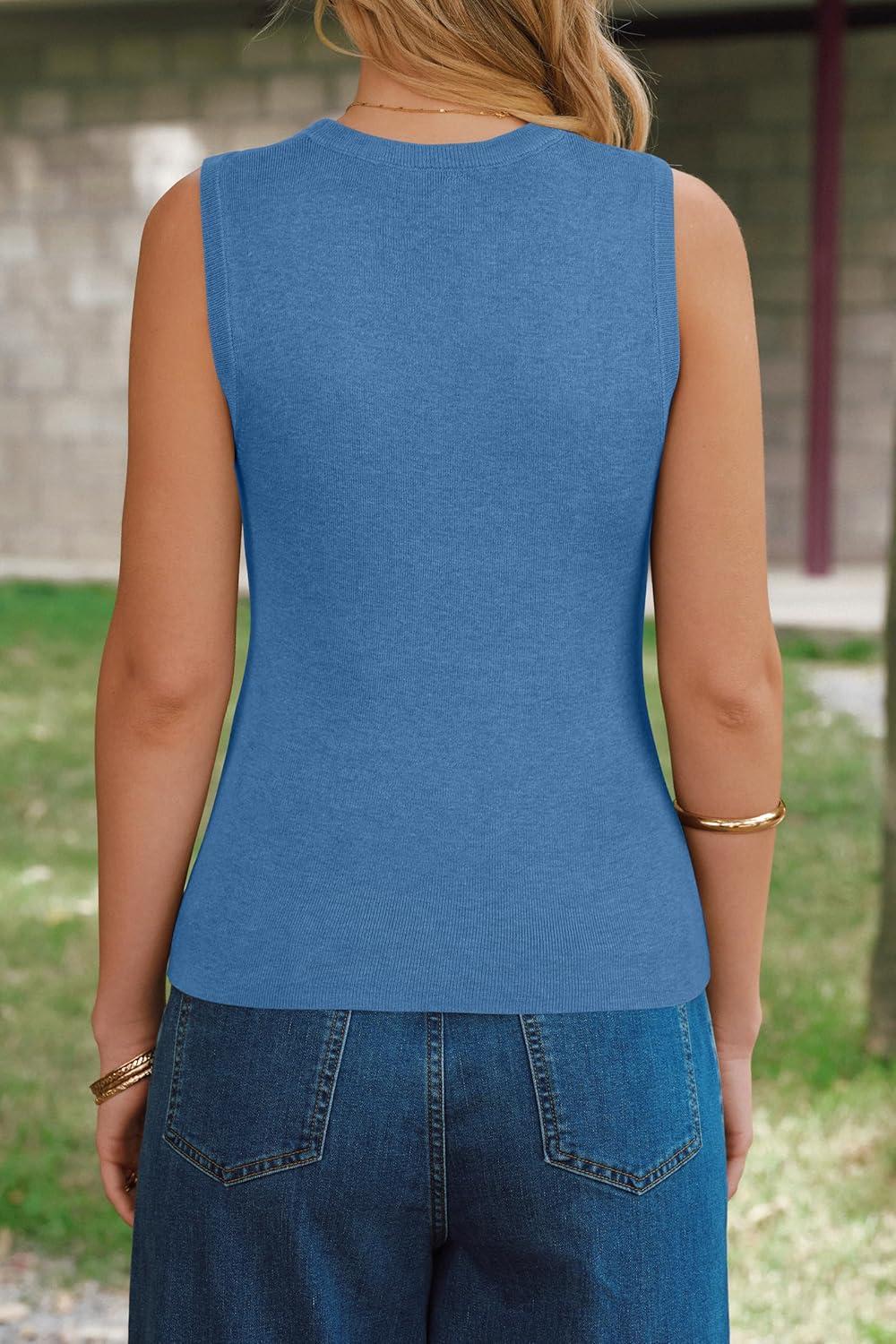 imageArachampCloz Womens Wool Blend Square Neck Spring Summer Basic Slim Fitted Tank Tops 2026Lake Blue
