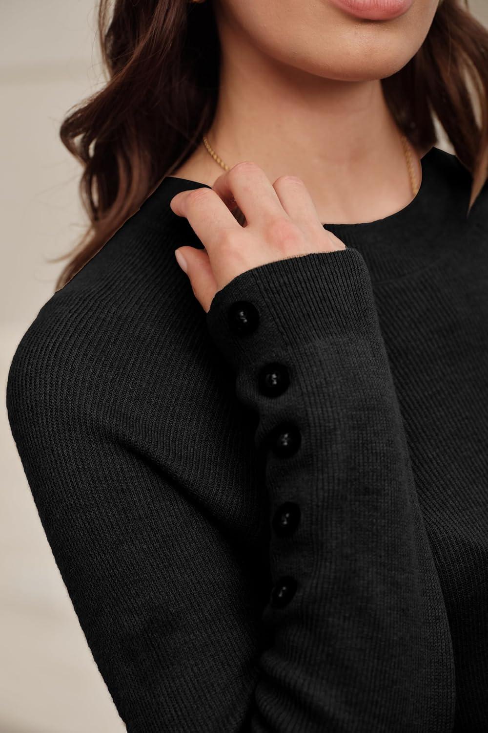 imageArachampCloz Womens Wool Blend Sweater 2 Piece Sets Business Lounge Long Sleeve Top Midi Dress OutfitsBlack