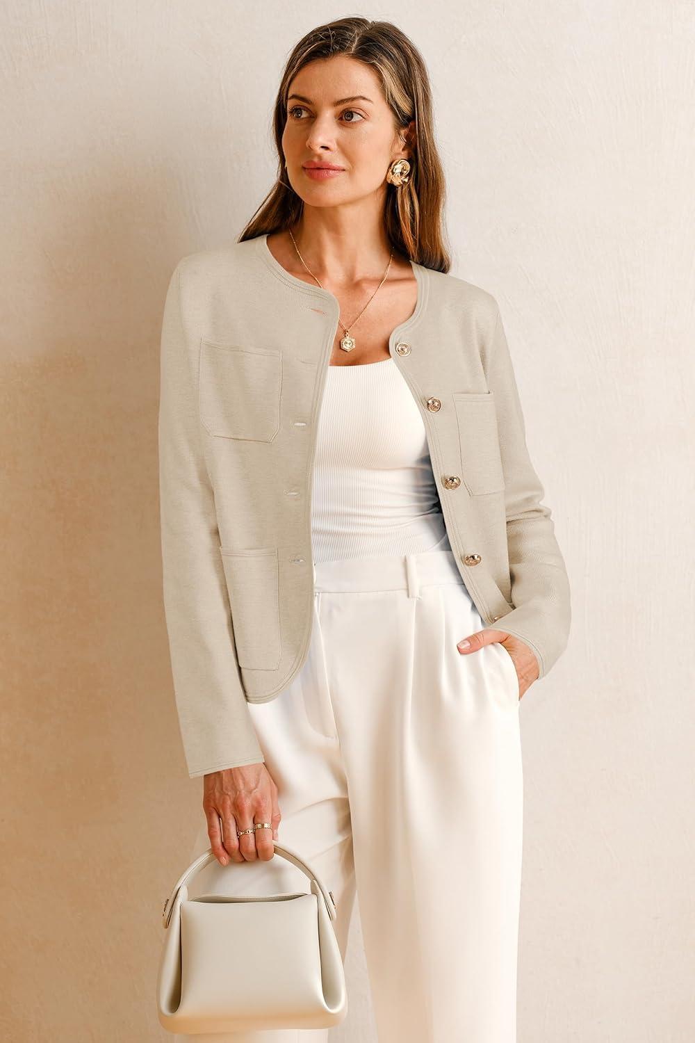 imageArachampCloz Womens Wool Blend Sweater Blazers Business Casual Jacket with Pockets 2026Apricot