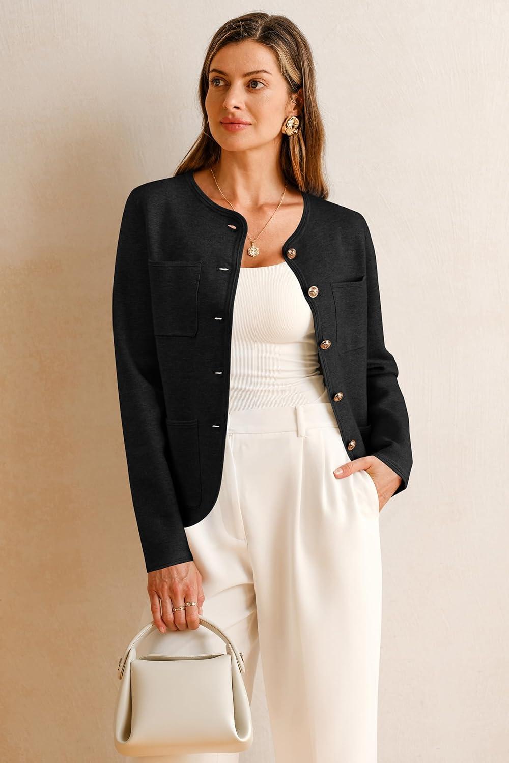 imageArachampCloz Womens Wool Blend Sweater Blazers Business Casual Jacket with Pockets 2026Black
