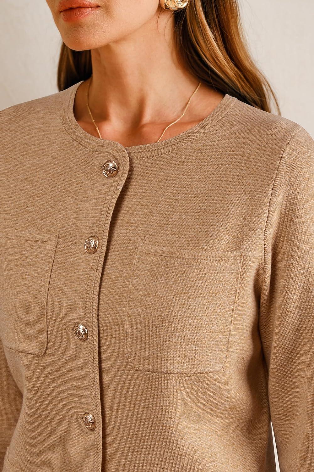 imageArachampCloz Womens Wool Blend Sweater Blazers Business Casual Jacket with Pockets 2026Brown