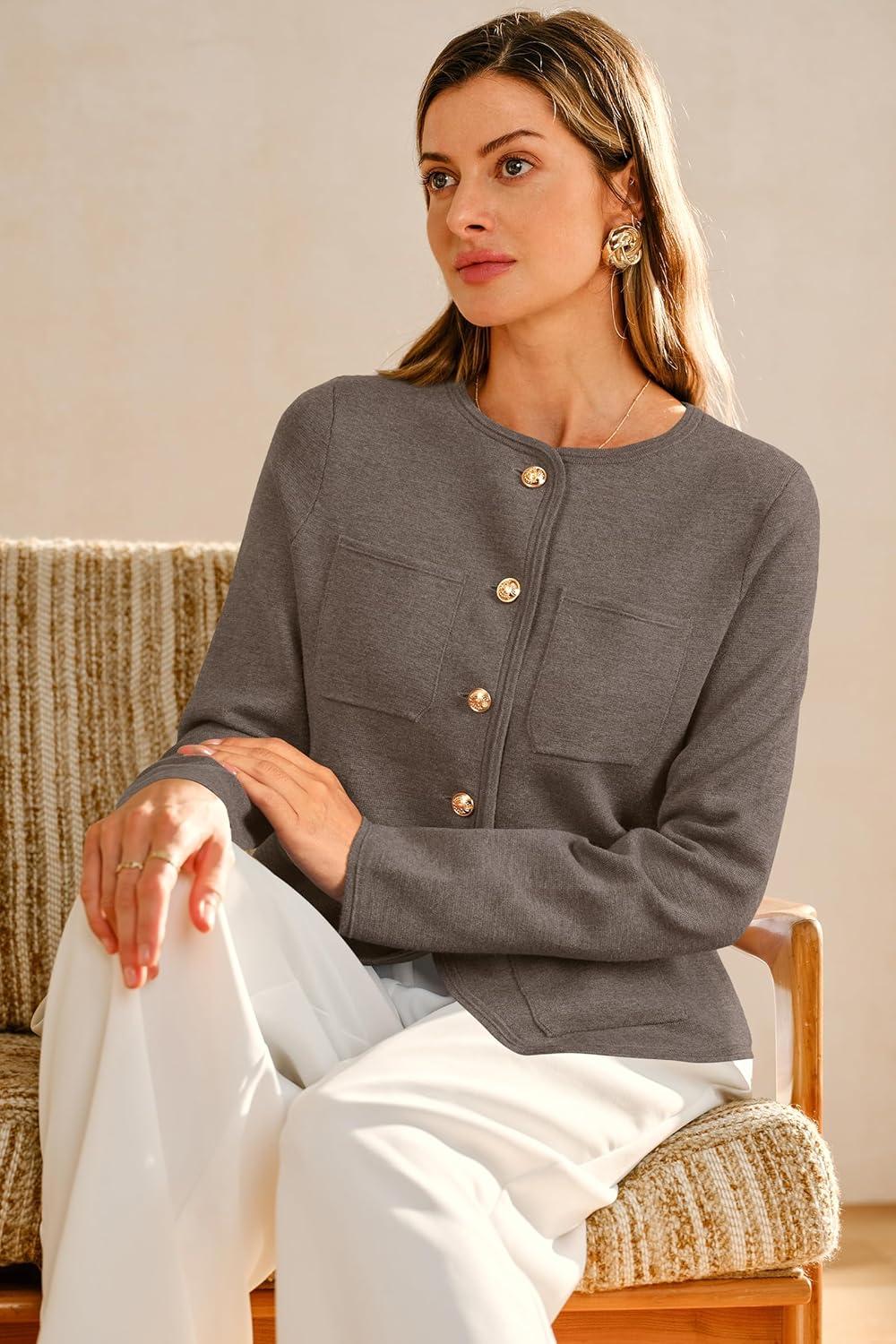 imageArachampCloz Womens Wool Blend Sweater Blazers Business Casual Jacket with Pockets 2026Coffee