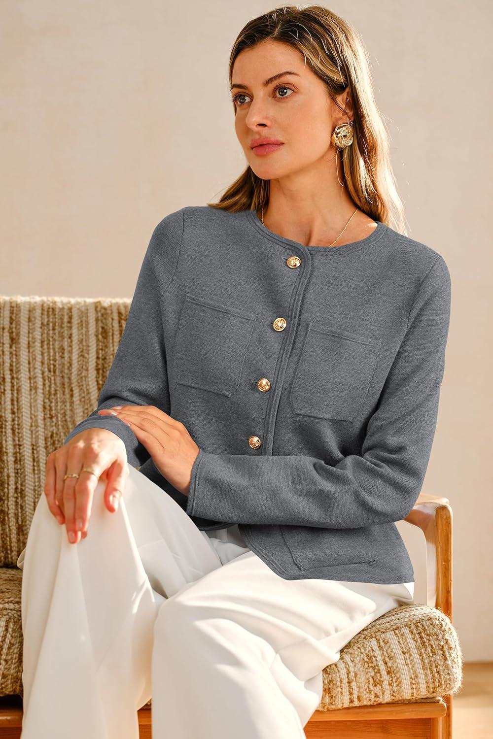 imageArachampCloz Womens Wool Blend Sweater Blazers Business Casual Jacket with Pockets 2026Gray