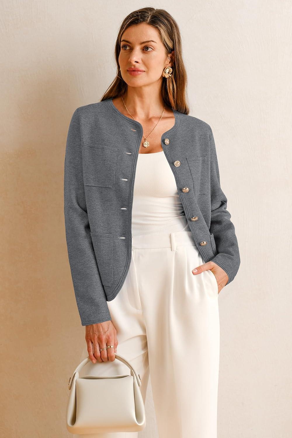 imageArachampCloz Womens Wool Blend Sweater Blazers Business Casual Jacket with Pockets 2026Gray
