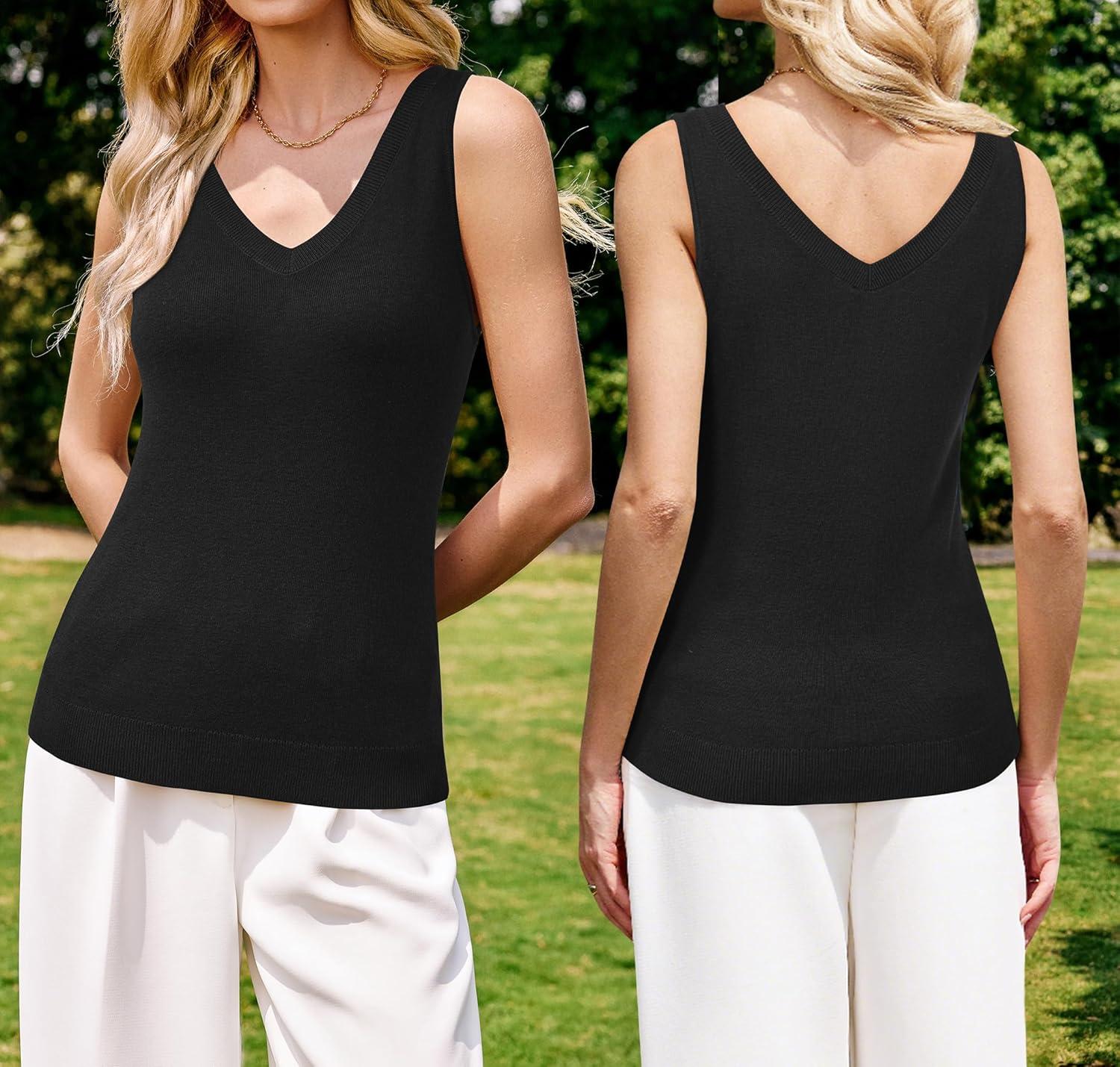 imageArachampCloz Womens Wool Blend Sweaters Non See Through Double VNeck AllSeason Tank 2026Black