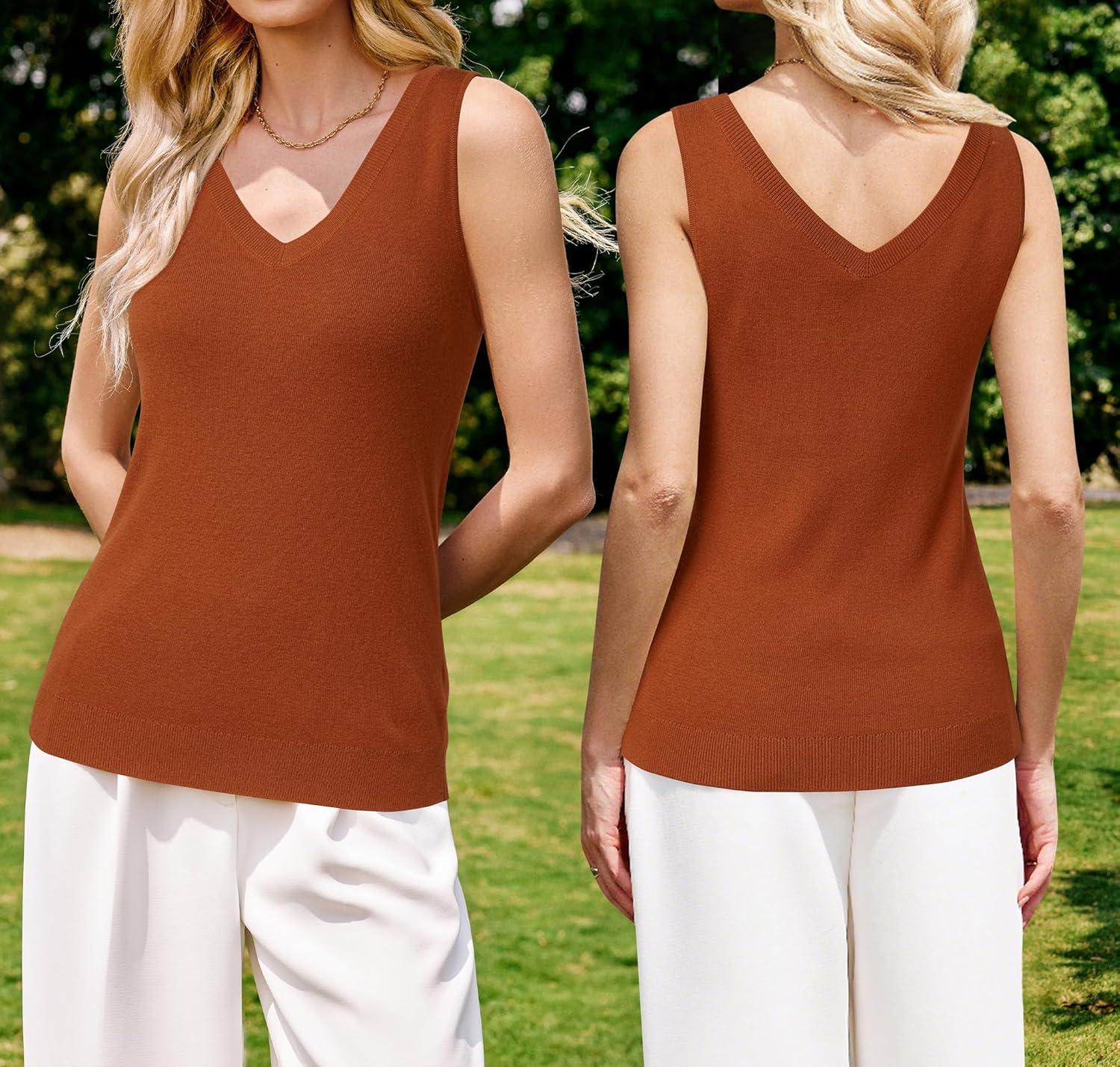 imageArachampCloz Womens Wool Blend Sweaters Non See Through Double VNeck AllSeason Tank 2026Caramel