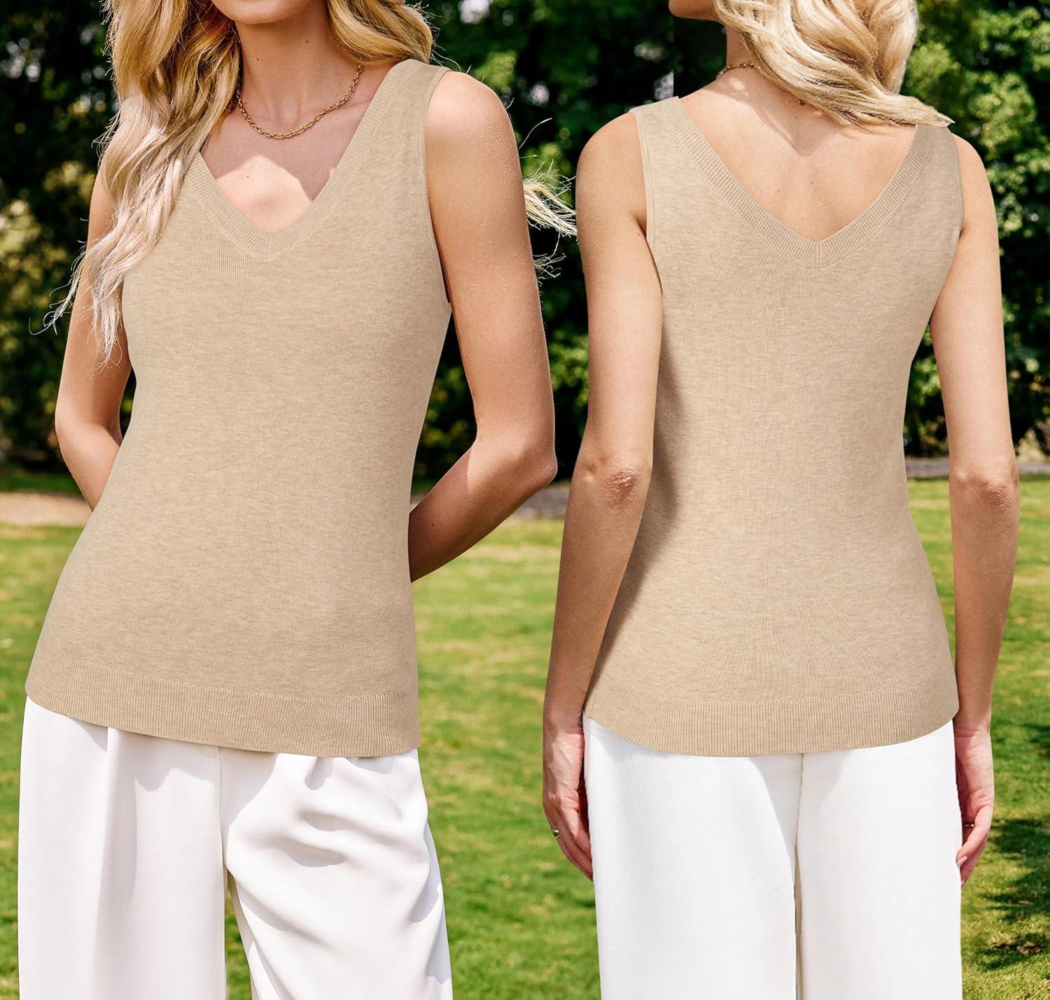 imageArachampCloz Womens Wool Blend Sweaters Non See Through Double VNeck AllSeason Tank 2026Khaki