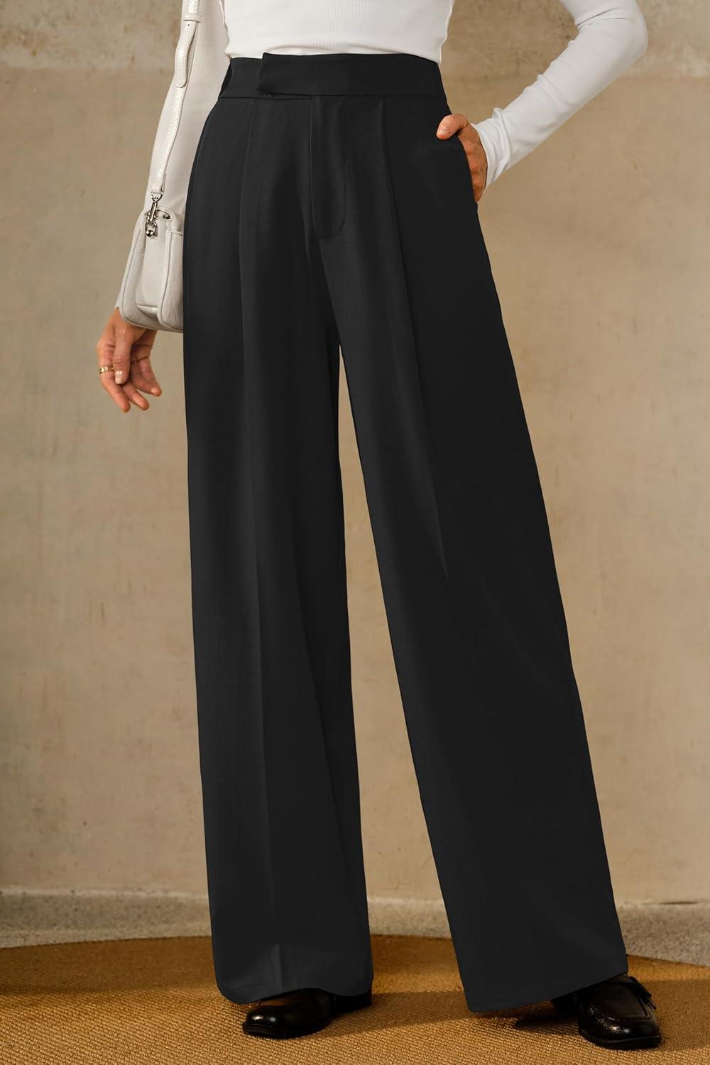 imageArachampCloz Womens WrinkleFree Pleated High Waisted Business Casual Wide Leg Dress Pants 2026Black