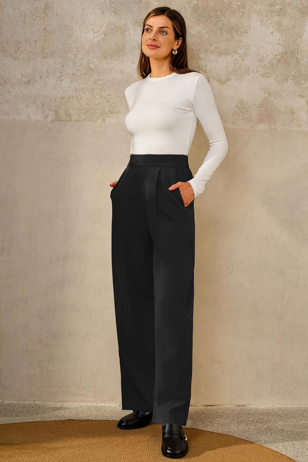 imageArachampCloz Womens WrinkleFree Pleated High Waisted Business Casual Wide Leg Dress Pants 2026Black