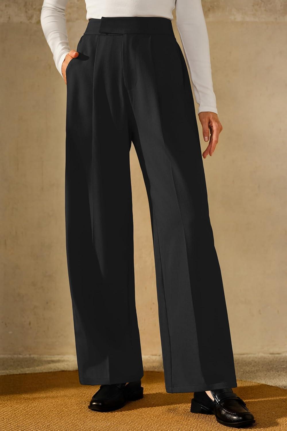 imageArachampCloz Womens WrinkleFree Pleated High Waisted Business Casual Wide Leg Dress Pants 2026Black