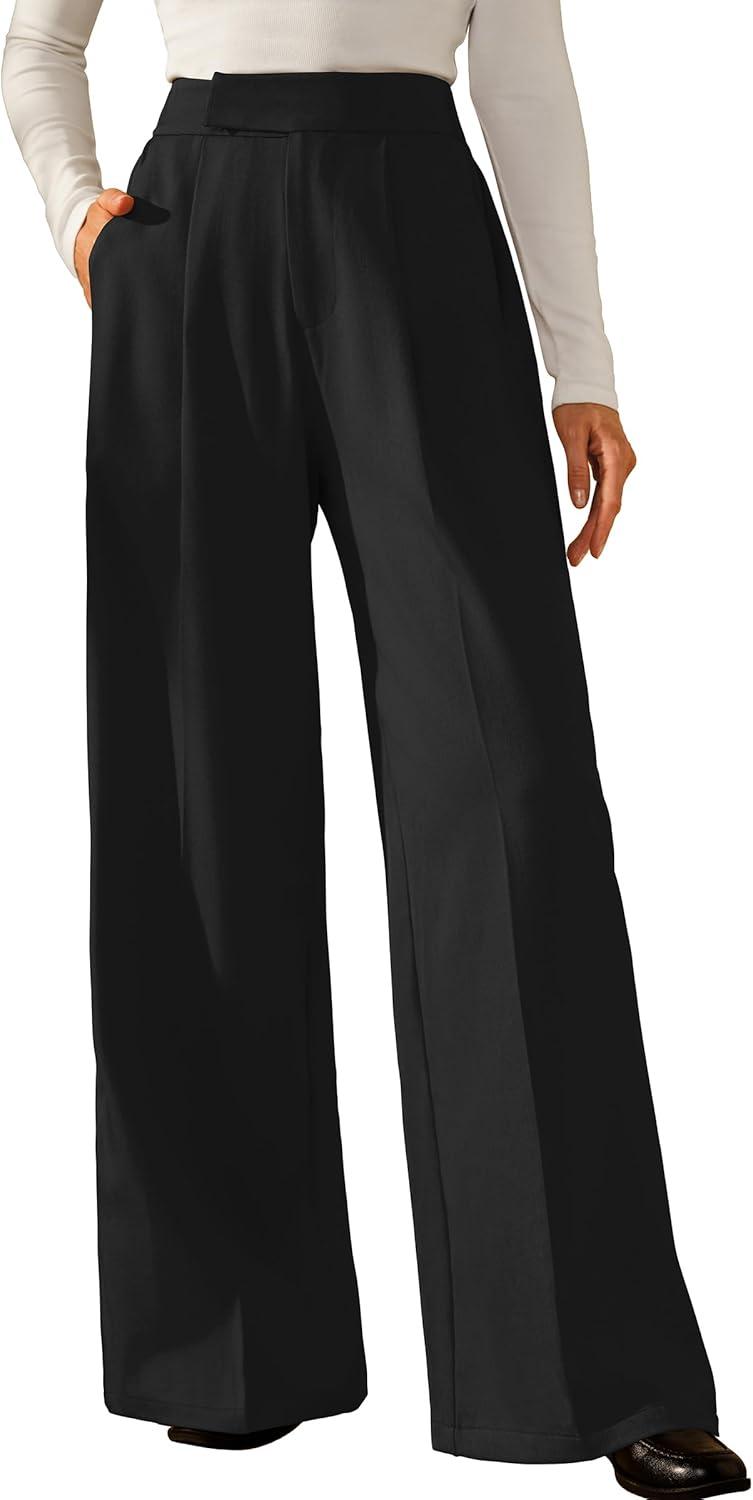 imageArachampCloz Womens WrinkleFree Pleated High Waisted Business Casual Wide Leg Dress Pants 2026Black