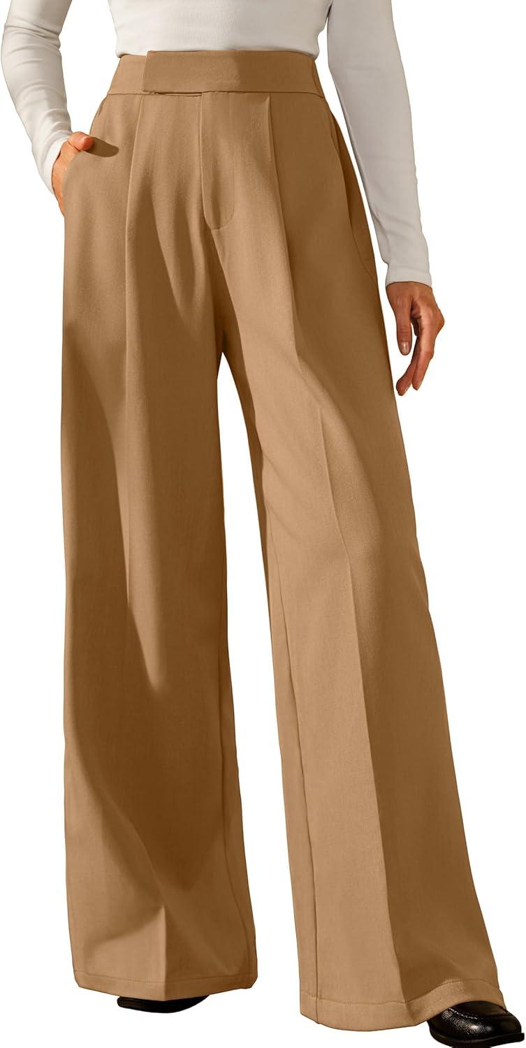 imageArachampCloz Womens WrinkleFree Pleated High Waisted Business Casual Wide Leg Dress Pants 2026Camel