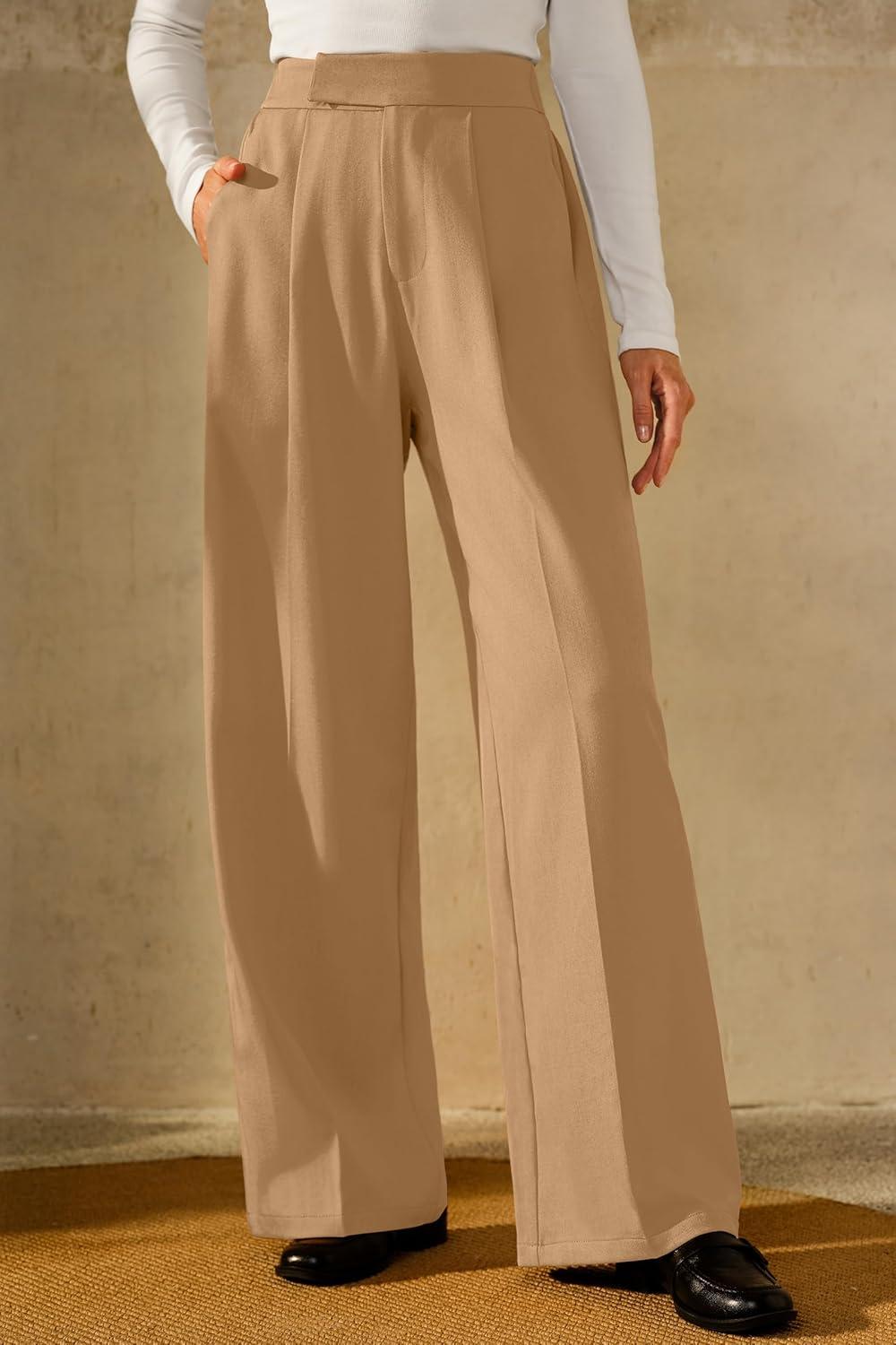imageArachampCloz Womens WrinkleFree Pleated High Waisted Business Casual Wide Leg Dress Pants 2026Camel