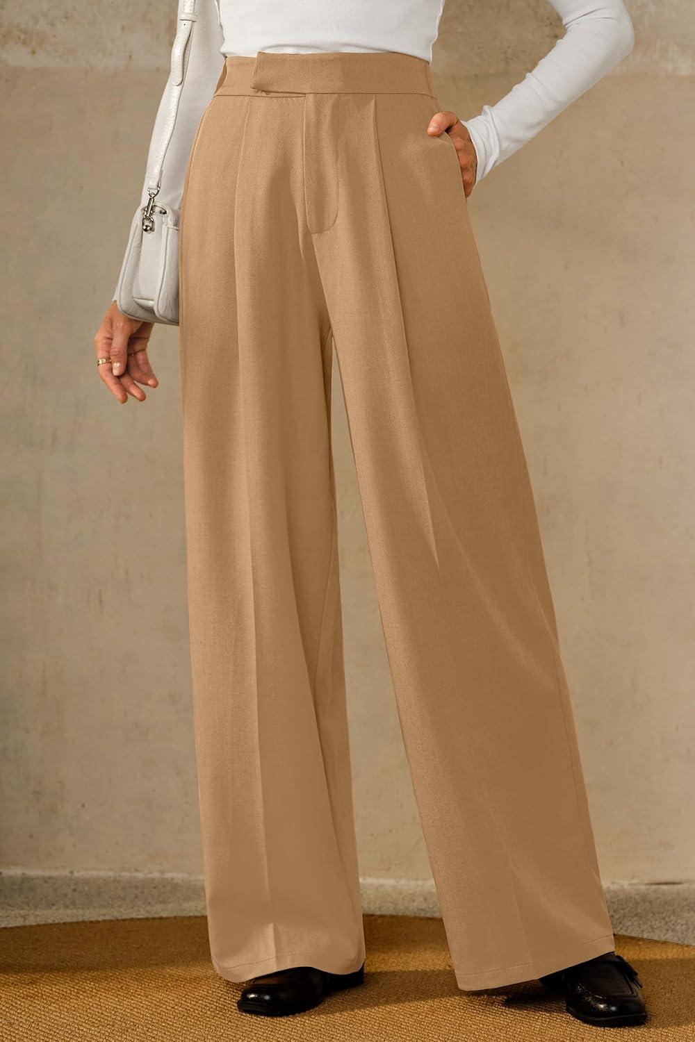 imageArachampCloz Womens WrinkleFree Pleated High Waisted Business Casual Wide Leg Dress Pants 2026Camel