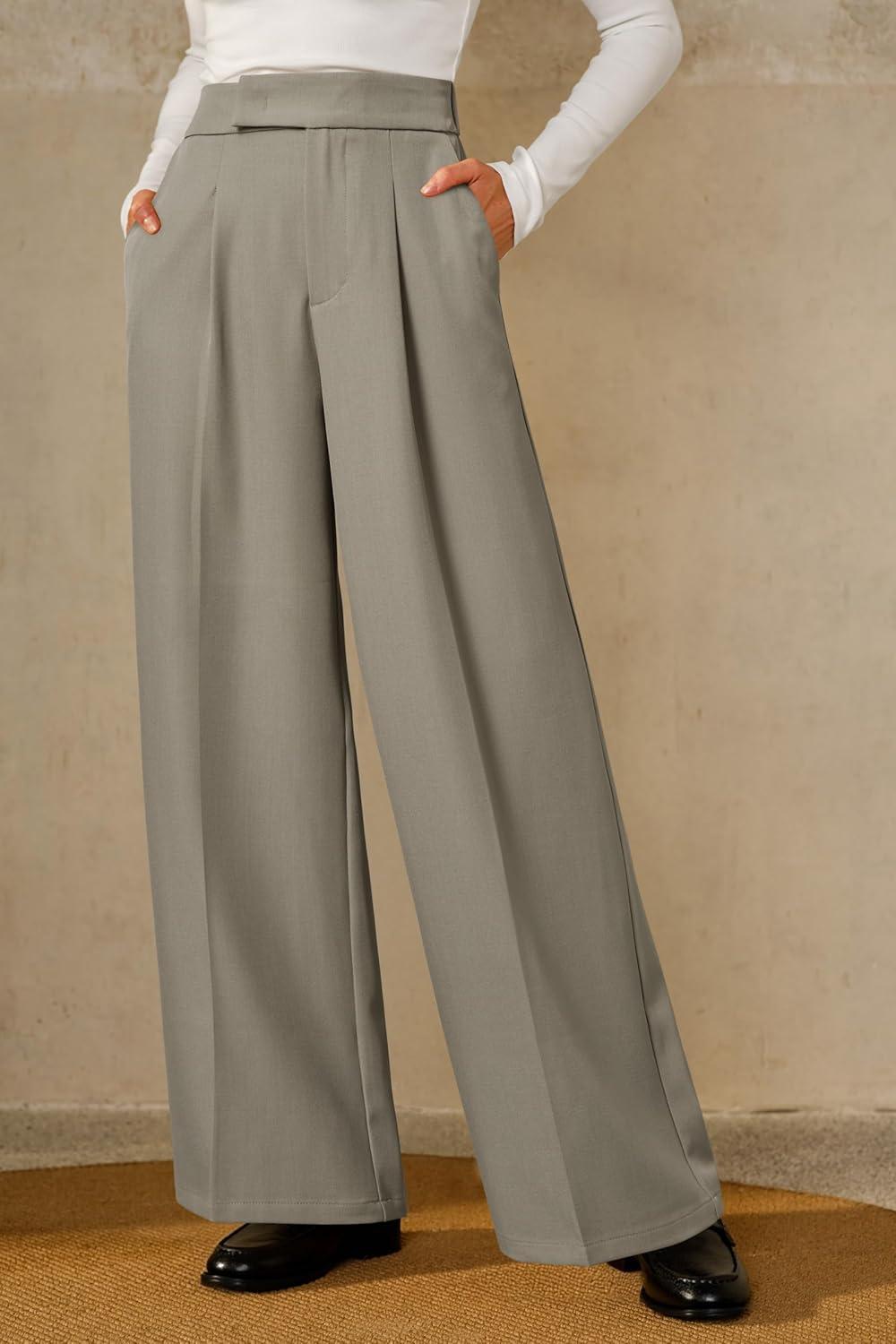 imageArachampCloz Womens WrinkleFree Pleated High Waisted Business Casual Wide Leg Dress Pants 2026Gray Mocha