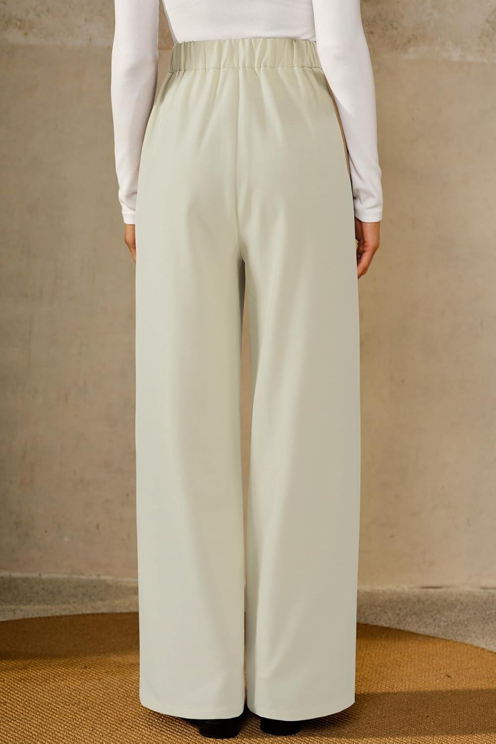 imageArachampCloz Womens WrinkleFree Pleated High Waisted Business Casual Wide Leg Dress Pants 2026Offwhite